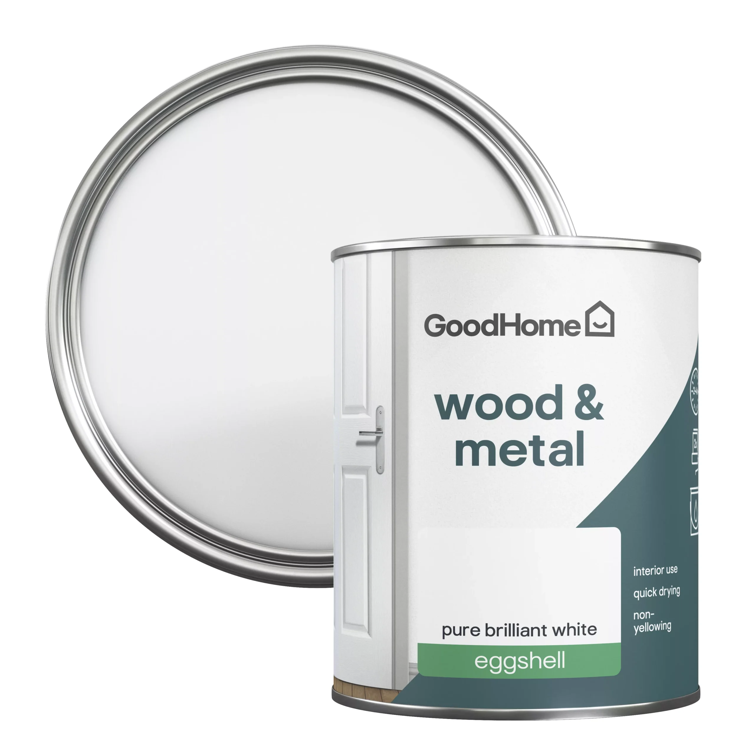 GoodHome Pure Brilliant White Eggshell Metal & Wood Paint, 750ml 1 GoodHome Pure Brilliant White Eggshell Metal & Wood Paint, 750ml