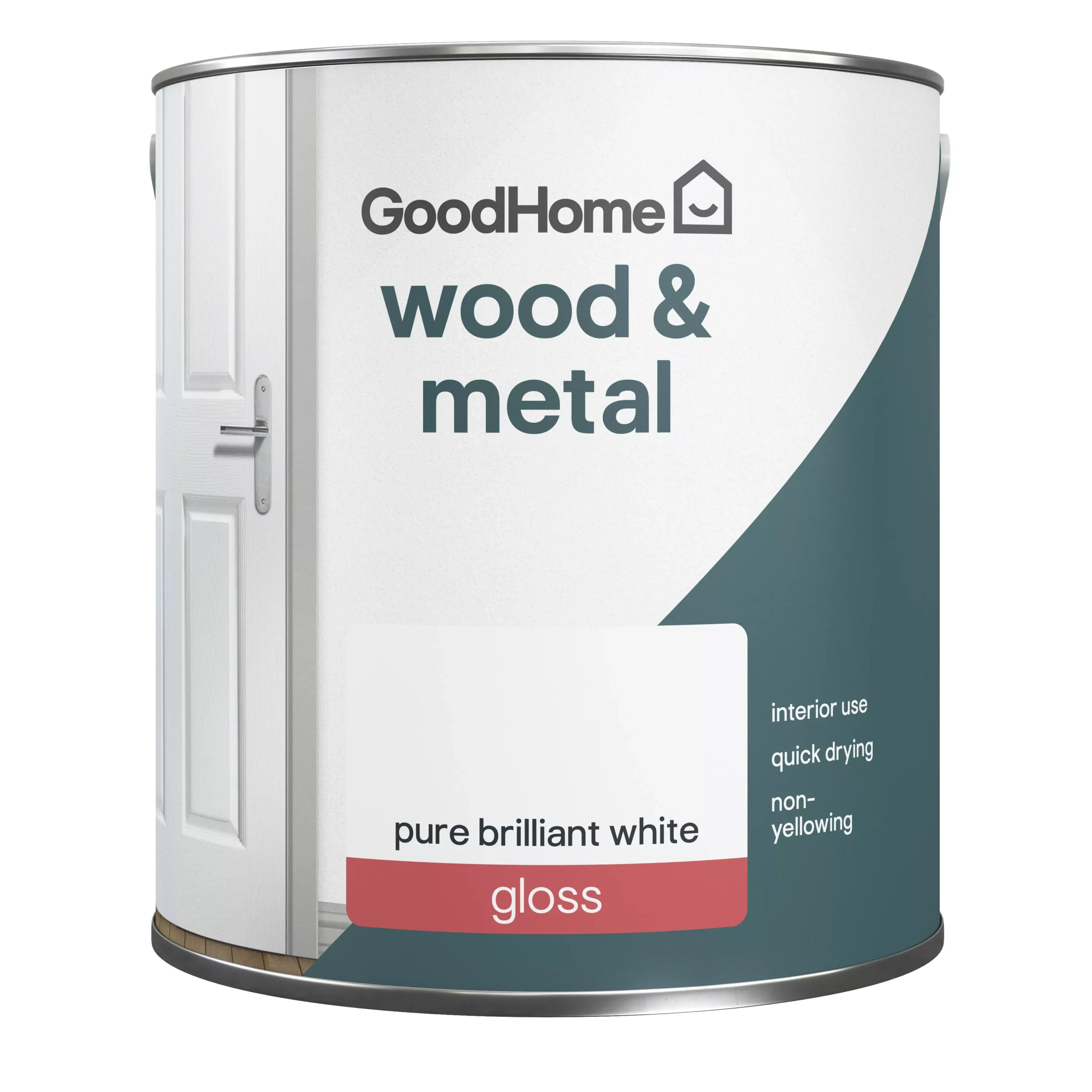 GoodHome Pure Brilliant White Gloss Metal & Wood Paint, 2.5L 2 GoodHome Pure Brilliant White Gloss Metal & Wood Paint, 2.5L - Image 2
