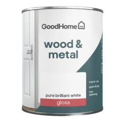 GoodHome Pure Brilliant White Gloss Metal & Wood Paint, 750ml