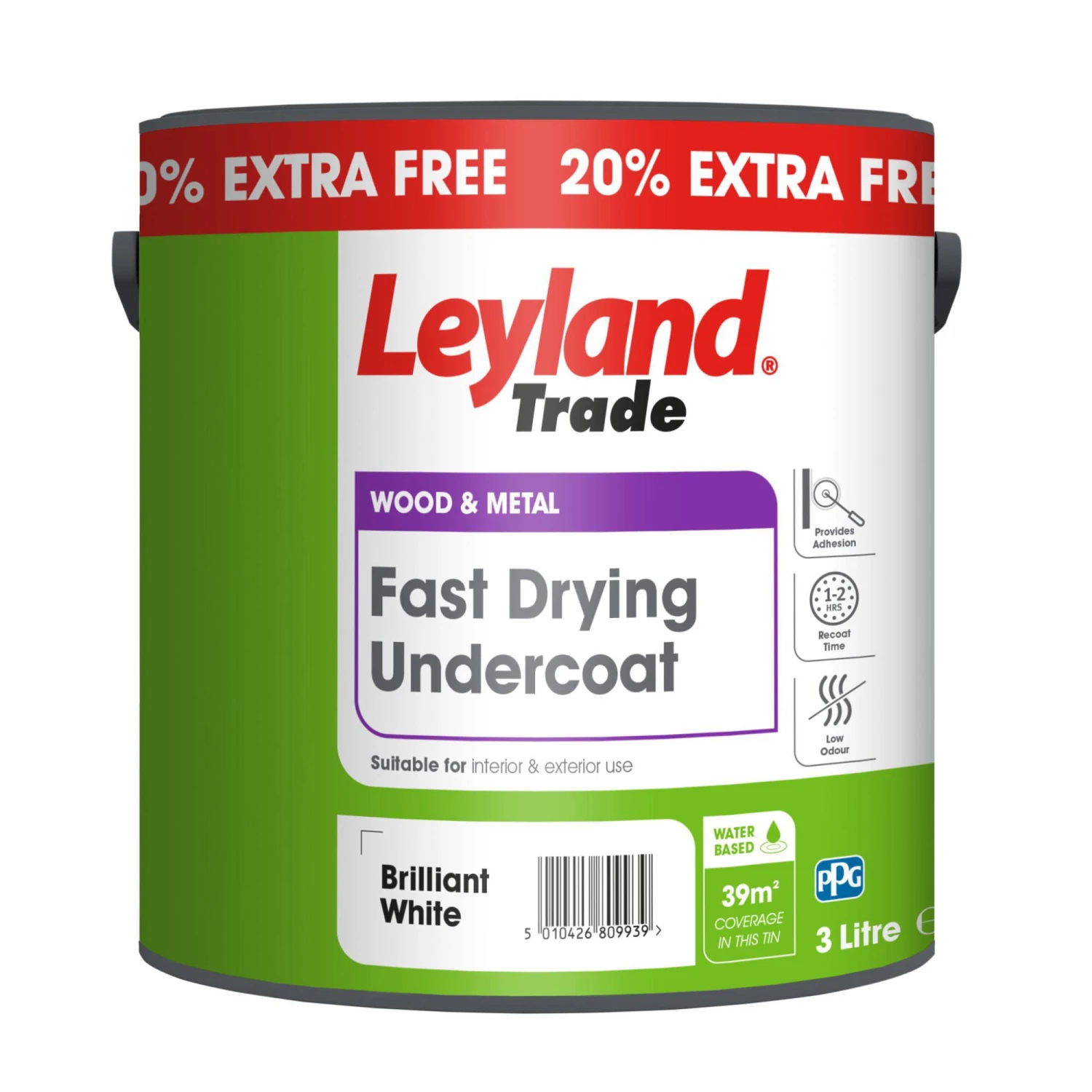 Leyland Trade Fast Drying Brilliant White Metal & Wood Undercoat, 3L 1 Leyland Trade Fast Drying Brilliant White Metal & Wood Undercoat, 3L