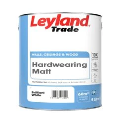 Leyland Trade Hardwearing Brilliant White Matt Emulsion Paint, 5L