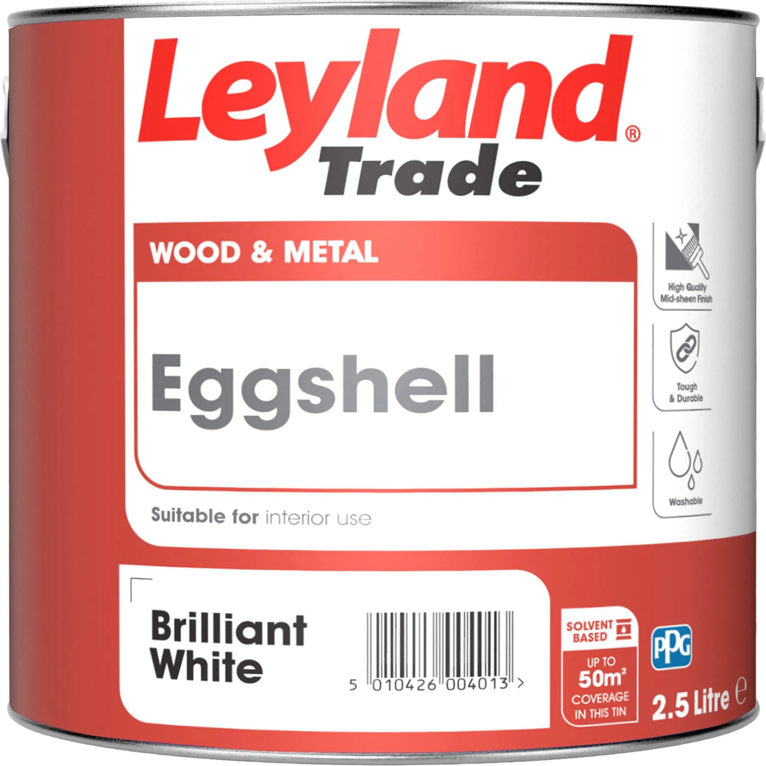 Leyland Trade Pure Brilliant White Eggshell Metal & Wood Paint, 2.5L 1 Leyland Trade Pure Brilliant White Eggshell Metal & Wood Paint, 2.5L