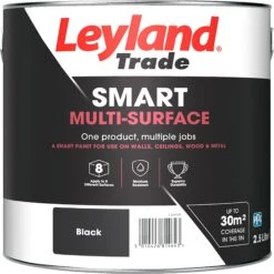 Leyland Trade Smart Black Mid Sheen Multi-surface Paint, 2.5L