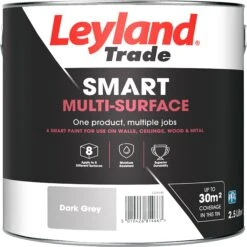 Leyland Trade Smart Dark Grey Mid Sheen Multi-surface Paint, 2.5L