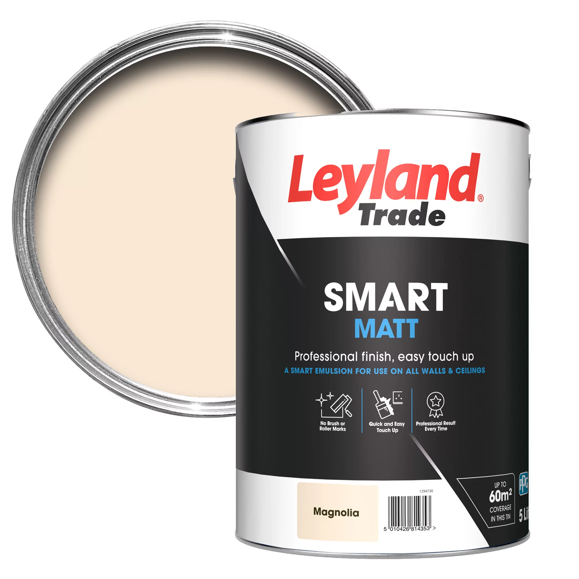 Leyland Trade Smart Magnolia Flat Matt Emulsion Paint, 5L 1 Leyland Trade Smart Magnolia Flat Matt Emulsion Paint, 5L