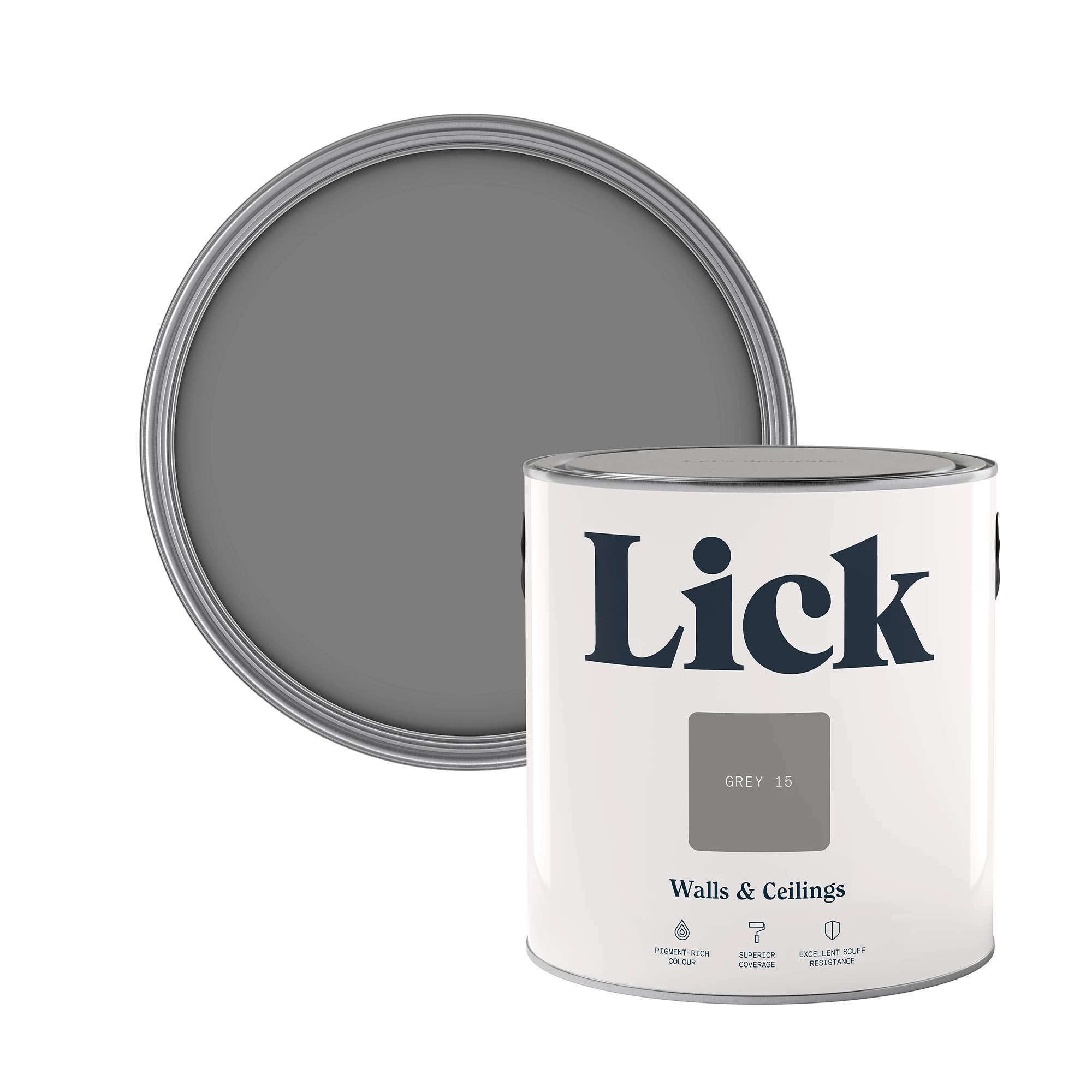 Lick Grey 15 Matt Emulsion Paint, 2.5L 1 Lick Grey 15 Matt Emulsion Paint, 2.5L
