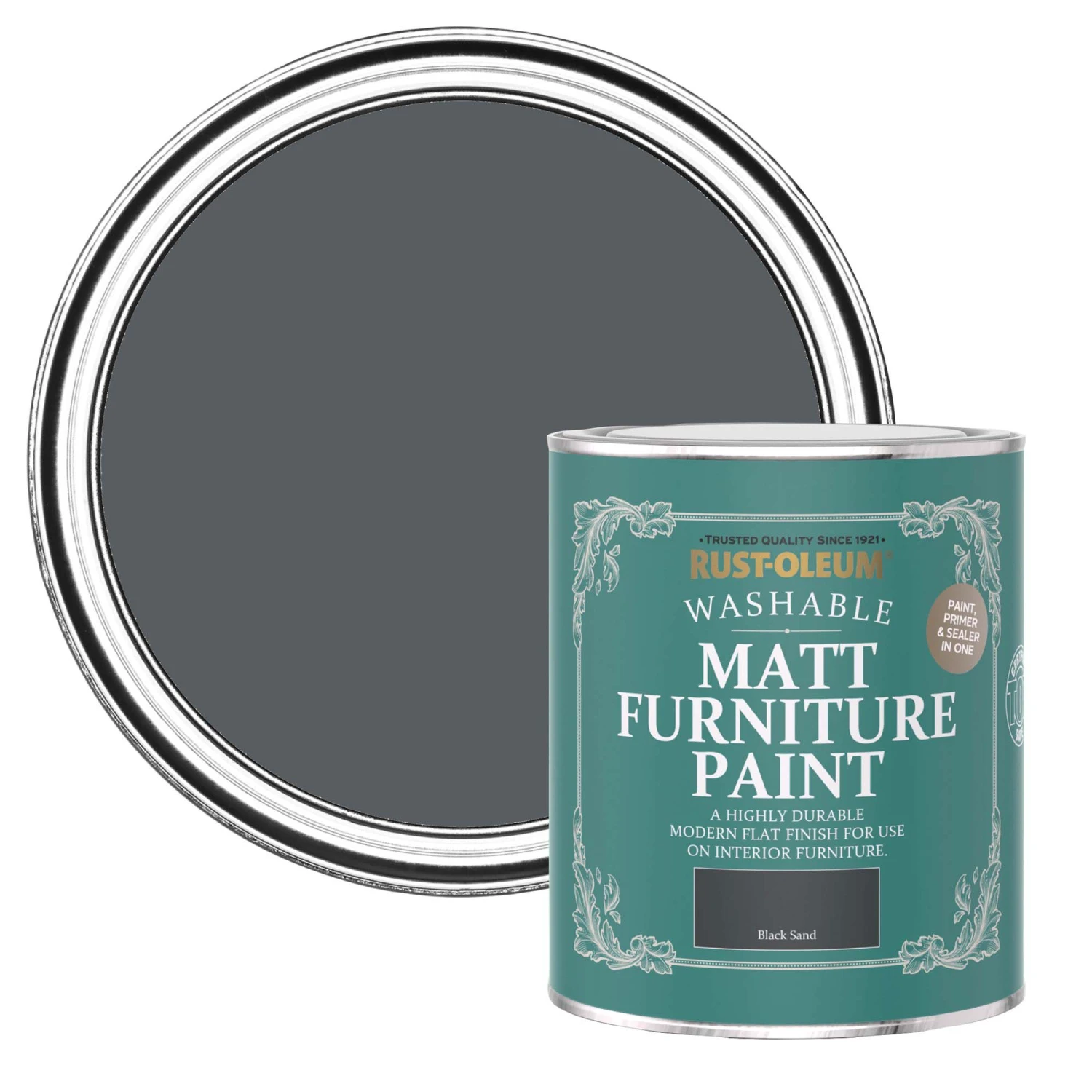 Rust-Oleum Black Sand Matt Furniture Paint, 750ml 1 Rust-Oleum Black Sand Matt Furniture Paint, 750ml