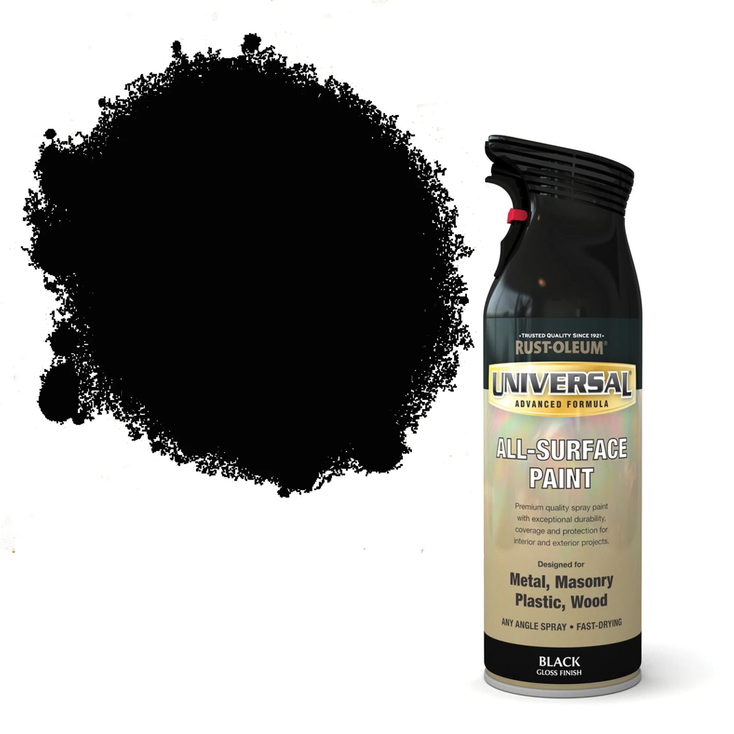 Rust-Oleum Universal Black Gloss Multi-surface Spray Paint, 400ml 1 Rust-Oleum Universal Black Gloss Multi-surface Spray Paint, 400ml