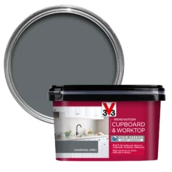 V33 Renovation Charcoal Grey Satinwood Cupboard & Cabinet Paint, 2L