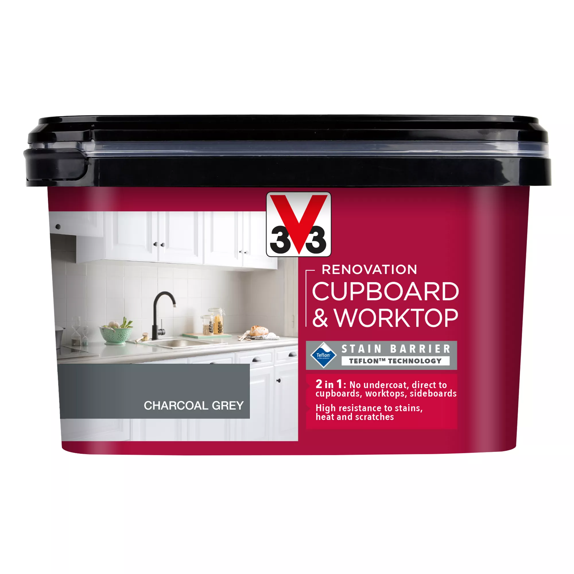 V33 Renovation Charcoal Grey Satinwood Cupboard & Cabinet Paint, 2L 2 V33 Renovation Charcoal Grey Satinwood Cupboard & Cabinet Paint, 2L - Image 2