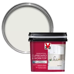 V33 Renovation Cotton Satinwood Cupboard & Cabinet Paint, 750ml