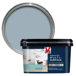 V33 Renovation Grey Blue Satinwood Multi-surface Paint, 2L