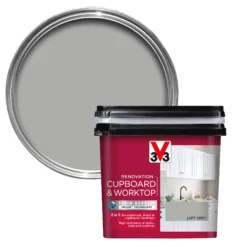V33 Renovation Loft Grey Satinwood Cupboard & Cabinet Paint, 750ml
