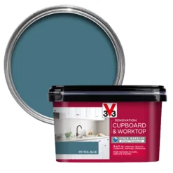V33 Renovation Petrol Blue Satinwood Cupboard & Cabinet Paint, 2L