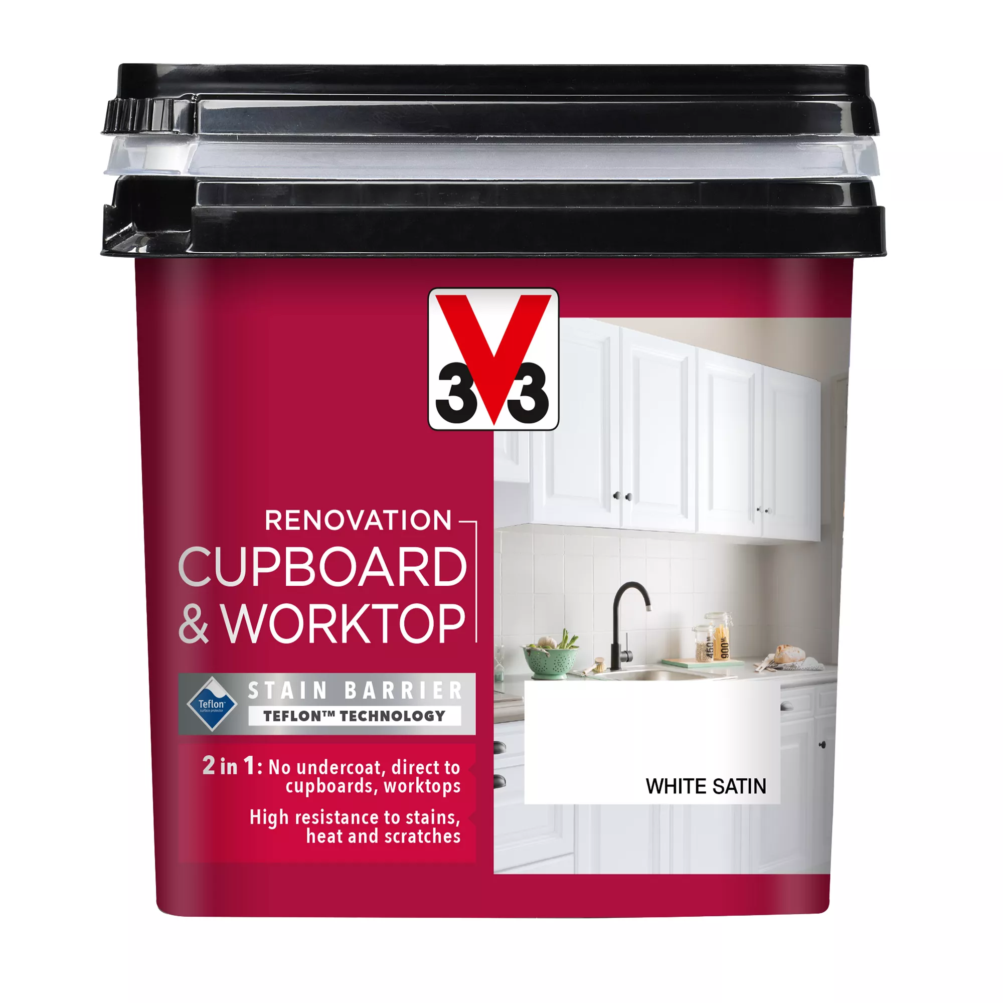 V33 Renovation White Satinwood Cupboard & Cabinet Paint, 750ml 2 V33 Renovation White Satinwood Cupboard & Cabinet Paint, 750ml - Image 2
