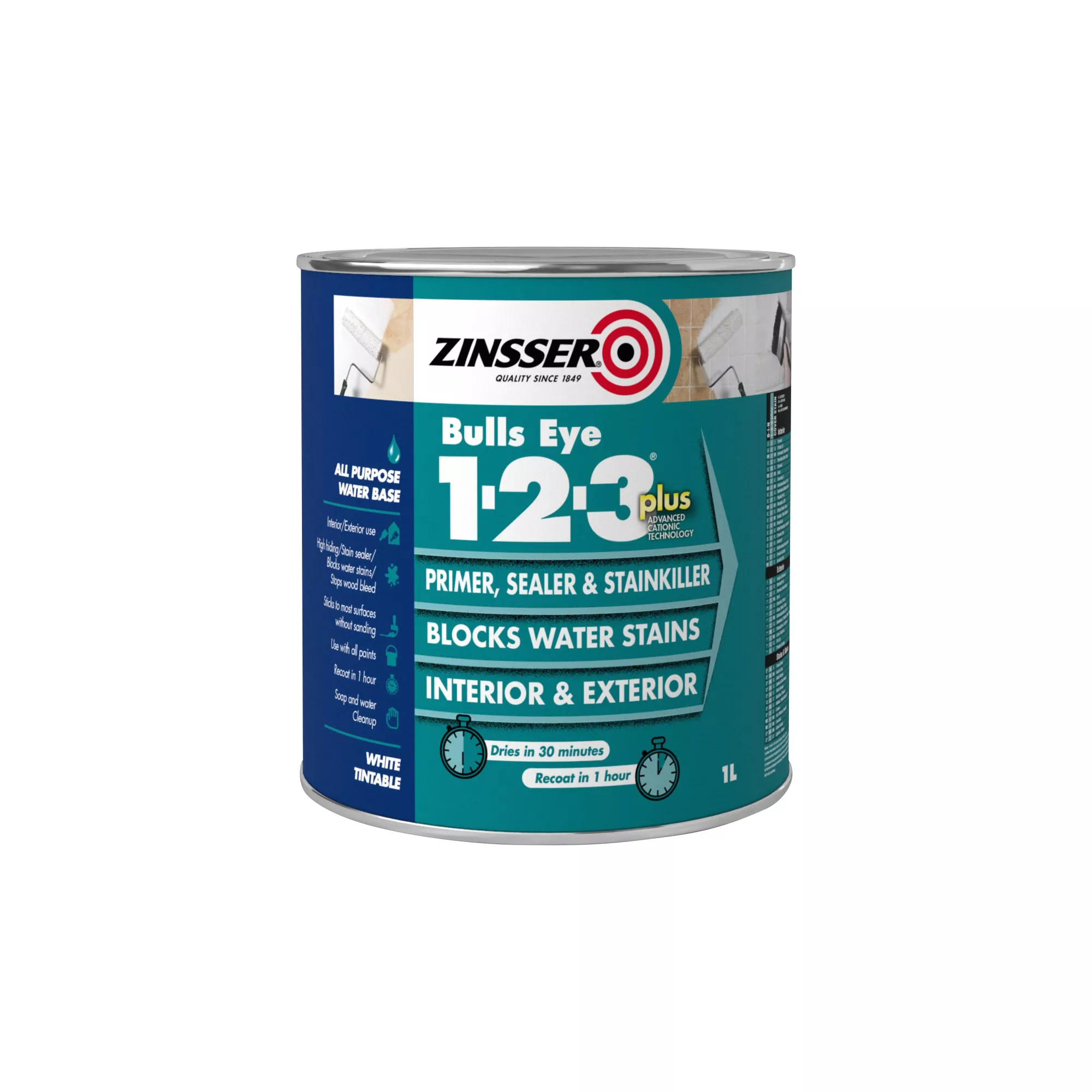 Zinsser Bulls Eye 1-2-3 White Multi-surface Primer, Sealant & Stain Block, 1L 1 Zinsser Bulls Eye 1-2-3 White Multi-surface Primer, Sealant & Stain Block, 1L